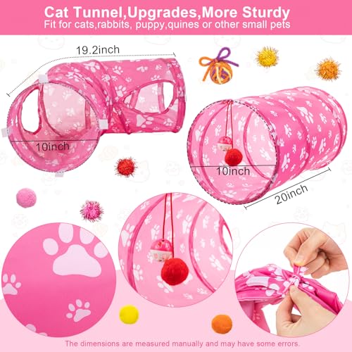 Leitee 40 Pcs Cat Toys Kitten Toys Assortments, Variety Toy Set Including 3 Pink Cat Paws Way Tunnel, Cats Feather Teaser,...