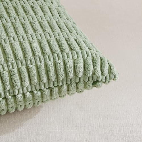Fancy Homi 2 Packs Sage Green Decorative Throw Pillow Covers 18x18 Inch for Living Room Couch Bed Sofa, Soft Striped Cordu...