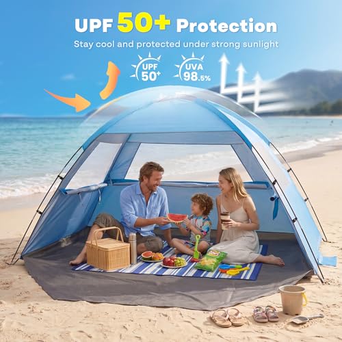 Venustas Beach Tent Sun Shelter for 3/4/6/8 Person, UPF 50+ UV Protection Beach Canopy, Lightweight and Easy Setup Cabana,...