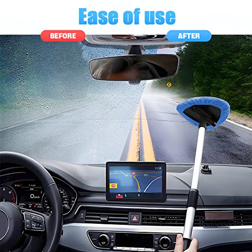 Windshield Cleaning Tool, Car Window Cleaner with Extendable Long Handle and 4 Washable Reusable Microfiber Pads, Auto Int...