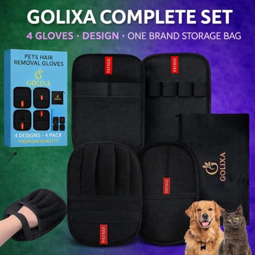 GOLIXA 4 Pack Pet Hair Removal Glove for Dogs & Cats, 4 Designs Electrostatic Magic Brush Pet Hair Remover, Reusable Dog H...