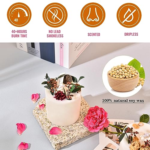 Sungmor Decorative Scented Pillar Candles Set of 4, Natural Soy Wax Scented Candle with Dried Flowers, 40 Hours Long-Lasti...