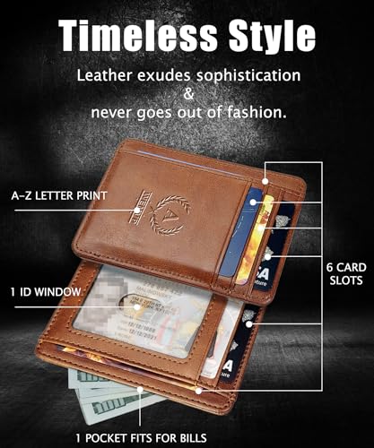 WEMVP Personalized Initial Card Wallet - Deep 3D Embossed Floral Leather Slim RFID Blocking Holder, Ultra-Thin 0.8cm Custo...