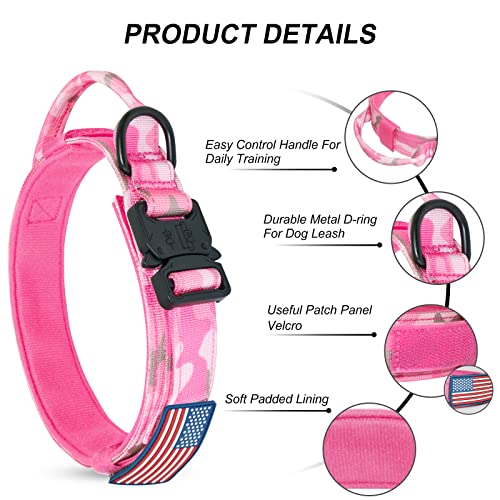 Hotsky Tactical Dog Collar and Leash Set, Heavy Duty Military Airtag Dog Collar with Handle and Metal Buckle for Training ...