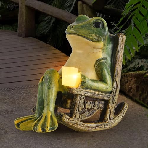 FOXMIS Miniature Frog Garden Statue Gifts Easter Decorations Outdoor Fairy Garden Accessories Outdoor Lights Solar Garden ...