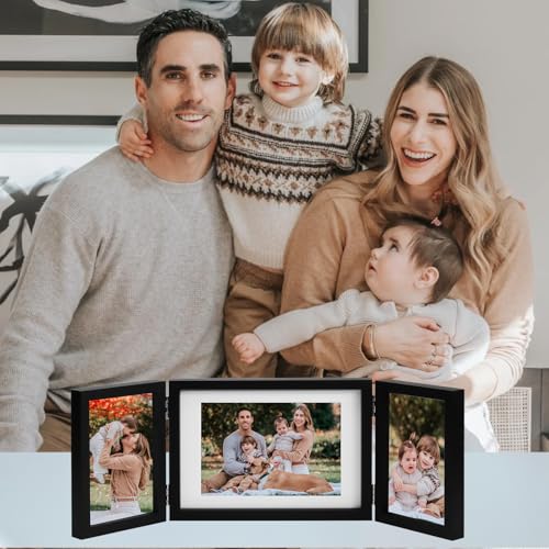 RIVERVALLA Black Picture Frame 4x6 3 Photo Frames Multiple Pictures Collage for 4x6 5x7 Picture Photo Display Desktop Deco...