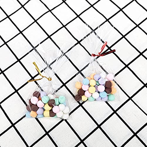 XLSFPY 100PCS Cellophane Bags Clear Plastic Cello Bags 4x6 with 4" Twist Ties 5 Mix Colors - 1.4 mils Thick OPP Treat Bags...