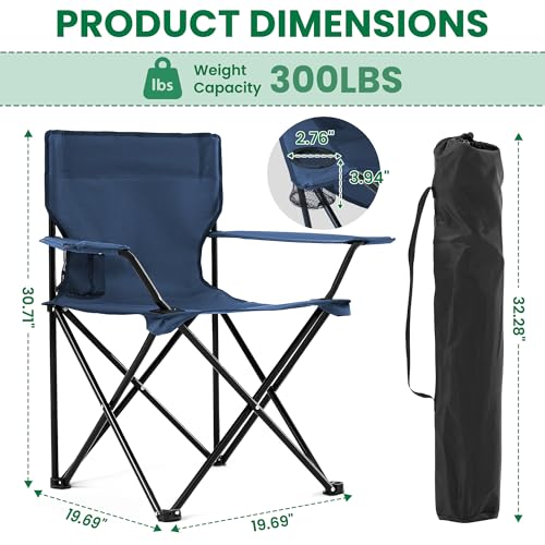 4 Pack Folding Camping Chairs for Adults, Foldable Portable Beach Chairs with Carry Bag & Cup Holder, Compact Design for C...