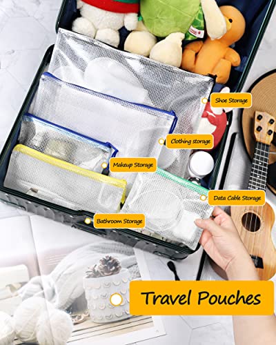 SUNEE Plastic Mesh Zipper Pouch 4.6x9.2 in (9 Colors, 18 Packs), Plastic Pencil Pouches, Multipurpose Travel Bags, for Off...