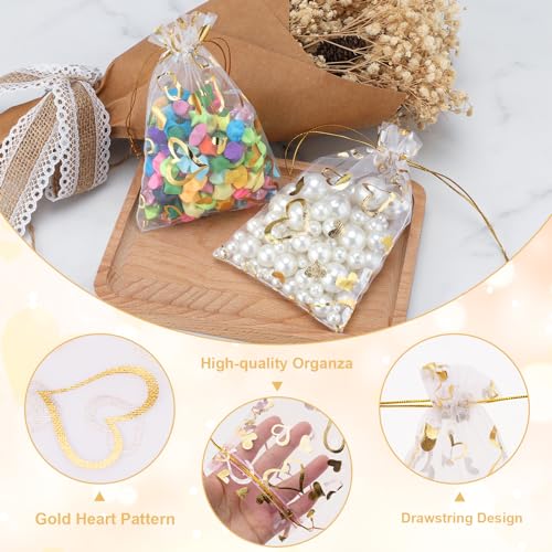 G2PLUS Valentines Gift Bags Organza 4x6in - 50Pcs Heart Organza Bags, Drawstring Sheer Mesh Jewelry Pouches Candy Bag for ...