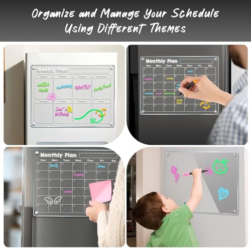 DIYMAG Magnetic Calendar for Refrigerator 4 PCS Dry Erase Whiteboard 15.2"x11.2" Magnet Fridge White Board Planning Acryli...