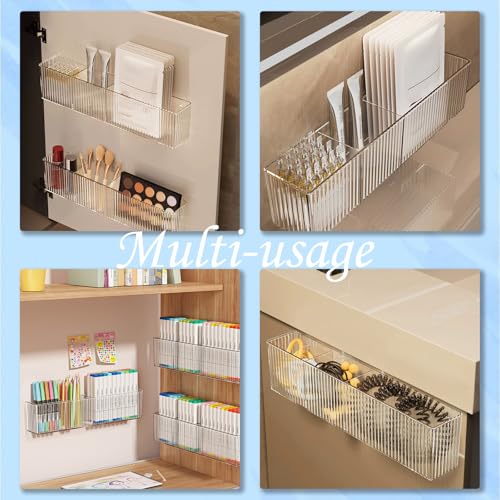 2 Pack Bathroom Makeup Organizer Wall Mount Clear Bathroom Organizers and Storage with 3 Compartments Plastic Storage Orga...