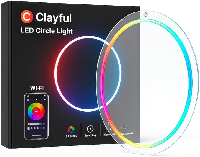 Smart RGBICW LED Circle Neon Sign– 16 Million DIY Colors RGB LED Mood Wall Sign with Bluetooth App & Inline Control, Gradi...