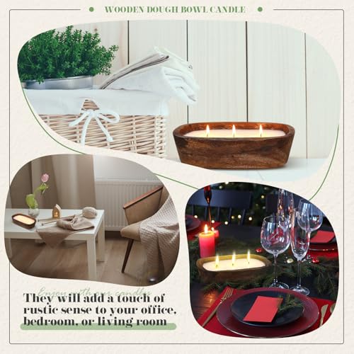Threlaco 1 Pack 10 Inch Wood Dough Bowl Candles Home Rustic Dough Bowl Soy Candle 3 Wick Scented Candles Gifts for Men Wom...