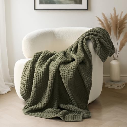EVERGRACEHOME Chunky Chenille Knit Throw Blanket for Couch, Soft Luxurious Moss Stitch Chair Blankets for Bed, Cozy Decora...