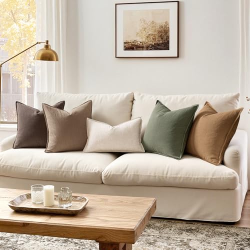 ANRODUO Pack of 2 Decorative Linen Pillow Covers Coco Brown Neutral Farmhouse Boho Soild Cushion Case Soft Accent Pillowca...