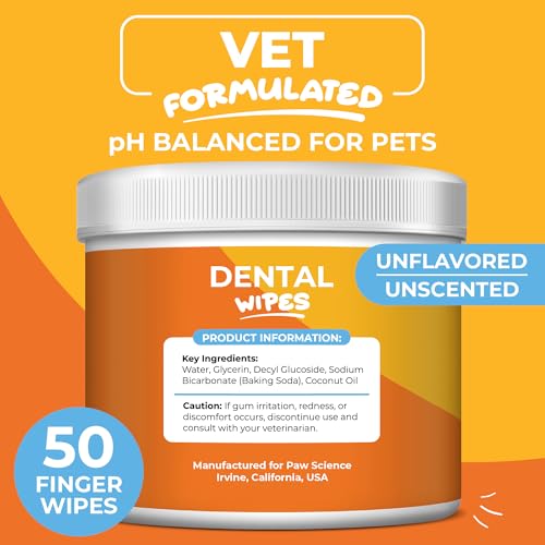 Paw Science Dog & Cat Teeth Cleaning Wipes - Dental Finger Wipes for Cats & Dogs - Pet Toothbrush & Tooth Brushing Kit - E...