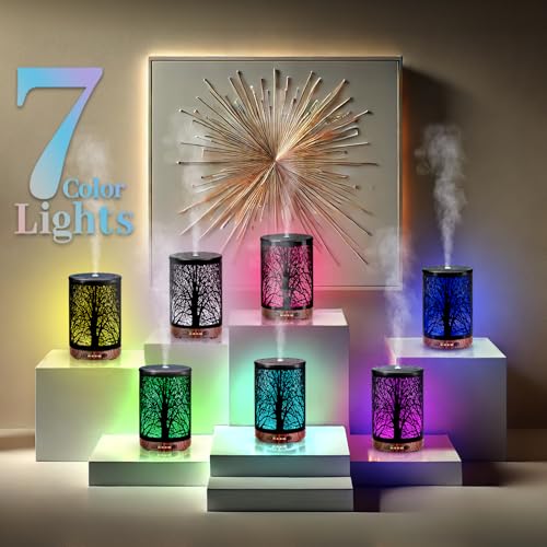 JOYOLO Essential Oil Diffuser 120ML Metal Aromatherapy Diffuser with Timer, Cool Mist Humidifier with Auto Shut-Off & 7 Co...