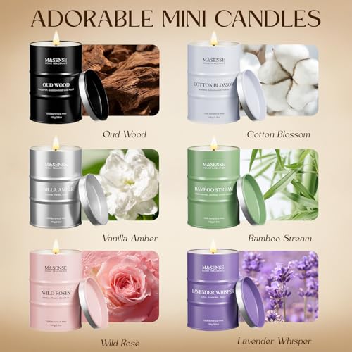 M&SENSE Spring Candle Gift Set | Mini Scented Candles Set | 6 Pack Candles for Home Scented,Oud Wood,Cotton Blossom,Vanill...