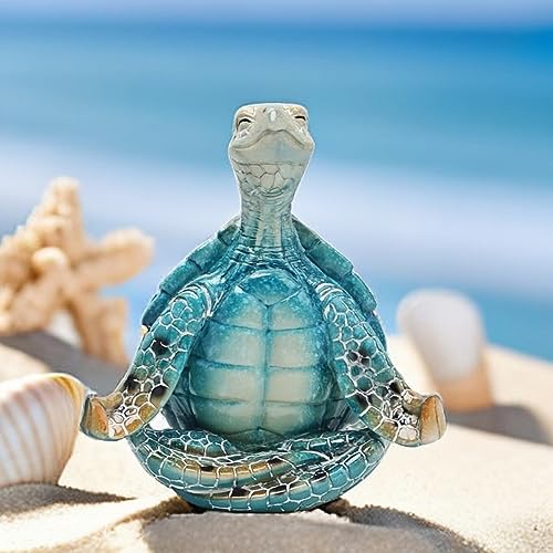 VVGIFTS Sea Turtle Meditation Yoga Decor, Garden Figurine Sea Turtle Meditating Coastal Beach Decorations, Zen Yoga Resin ...