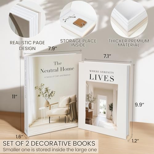 Braveriky Decorative Books for Neutral Home - Fake Books Storage Box for Decoration - Set of 2 Coffee Table Book - Photo S...