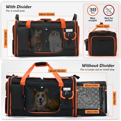 Expandable Extra Large Cat Carrier for 2 Cats with Litter Box for Kitten, Large Cat Small Dog Pet - Collapsible Double Cat...