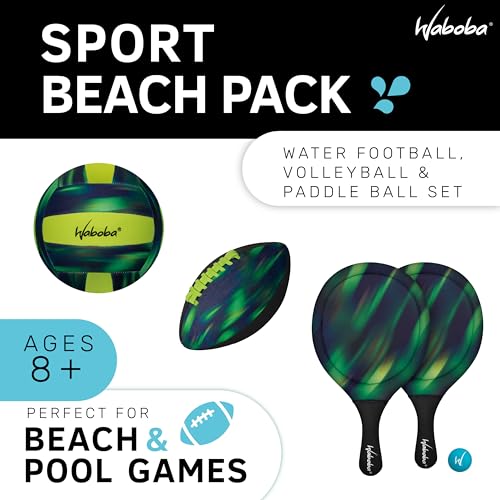 Waboba Sport Beach Pack – Includes 9 Inch Water Football, Beach Volleyball & Paddle Set – Perfect Summer Essential Bundle ...