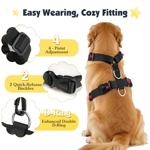 Pawaboo Dog Seat Belt Harness for Car, Dog Car Harness Seatbelt with Double Clips, Adjustable Breathable Pet Vest & Dogs S...