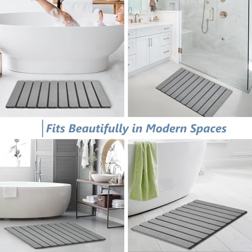 AWW Foldable Stone Bath Mat, Super Absorbent Diatomaceous Earth Mats, Non-Slip 23.6 x 15.5 Inch Quick Drying Mat, Compact ...