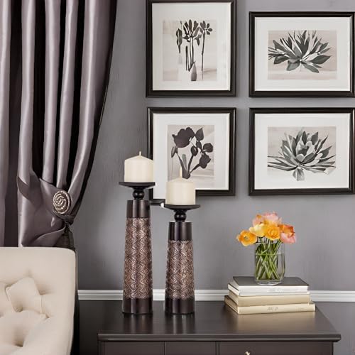 Creative Scents Dublin Brown Pillar Candle Holder Set of 2 - Home Decor Aesthetic, Coffee Table Decor Mantel Centerpieces ...