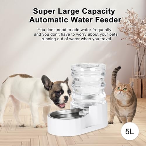 RIZZARI Dog Water Bowl Dispenser: 5L Large Stainless Steel Gravity Feeder - Helps Prevent Urinary Stones -Leak-Proof -Spil...