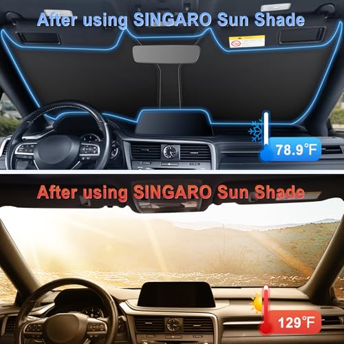 SINGARO 300T Universal Car Windshield Sun Shade, Foldable Reflective for Windshield & Window Shades with Overlapping Desig...