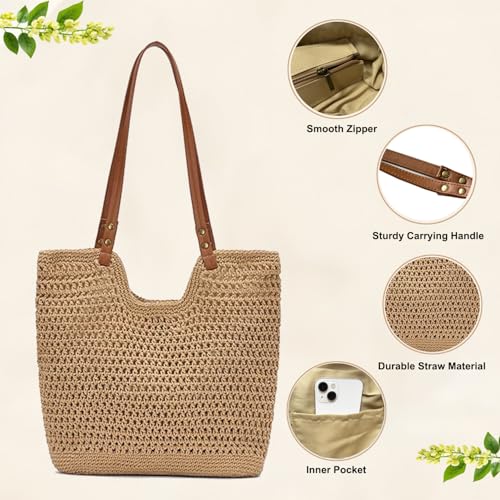 Bototack Crochet Beach Bag for Women - Summer Mesh Beach Tote Bag Boho Woven Purse Shoulder Handbags for Vacation Travel
