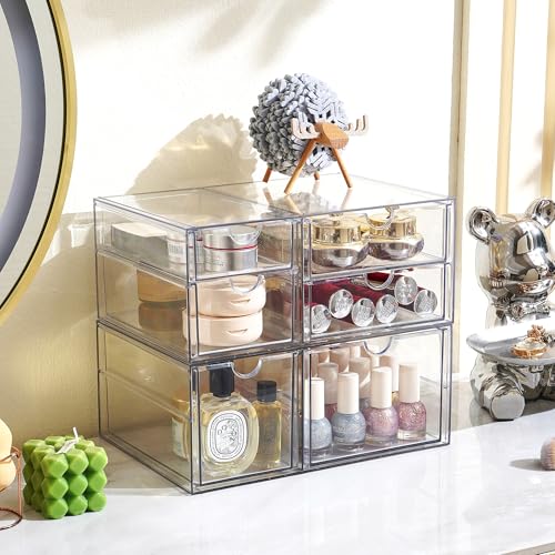 Prsildan Acrylic Drawer Makeup Organizer with 6 Drawers (Not for Baby Bottle), Set of 2 Office Desk Organizers Accessorie...