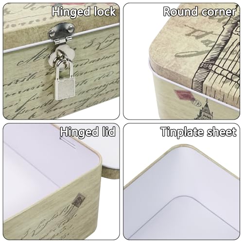 DreamsEden Decorative Keepsake Box with Hinged Lid and Small Lock, Large Letter Size, Tin Sheet Metal - Storage Memory Box...