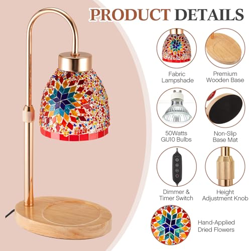 Baquler Turkish Candle Warmer Lamp with Timer Electric Dimmable Candle Warmer Turkish Table Lamp Adjustable Height Morocca...