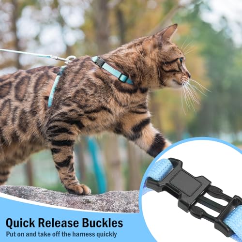 PUPTECK Adjustable Cat Harness and Leash Set Escape Proof Kitten Strap Collar for Walking Travel, SkyBlue