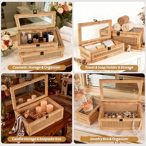 Negom Large Decorative Box Lid Display, Large Keepsake Memory Storage Box, Decorative Box Hinged Lid Woven Rattan Jewelry ...