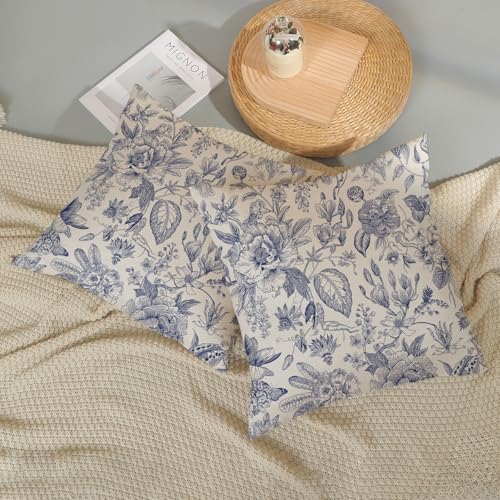 OFIRD Spring Pillow Covers 18x18 Pack of 2 Navy Blue Floral Throw Pillow Covers Outdoor Decoration Summer Flower Pillowcas...