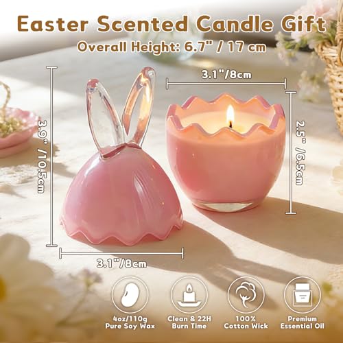 Lanpn 3 Pcs Easter Bunny Candles Gift Set, Spring Easter Scented Candle 6.7", Each 4oz Soy Wax, Decorative Rabbit Shaped J...