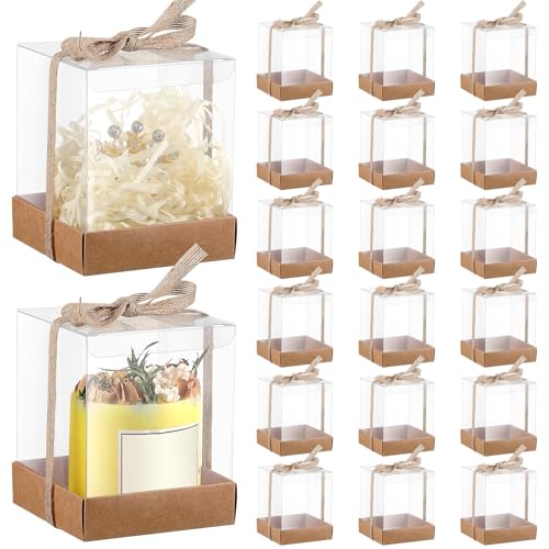 Cunno 24 Sets 3.5 x 3.5 x 4.3 in Candle Gift Package Valentine's Transparent Box 4-18 oz Handmade Tealight Candle Holder P...