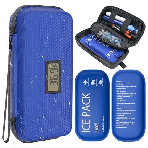 Insulin Cooler Travel Case TSA Approved Diabetic Medicine Cooling Bag with Digital Temperature Display, 2 Ice Pack