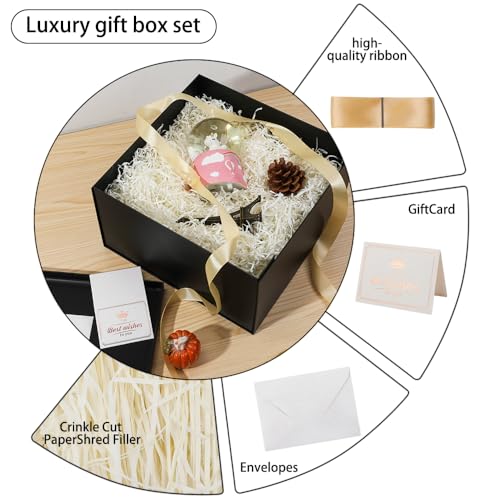 UoeRing 1Pcs Black Extra Large gift box with lids 13×13×7 Inches gift boxes for presents,Birthday Box (include Ribbon, Pap...