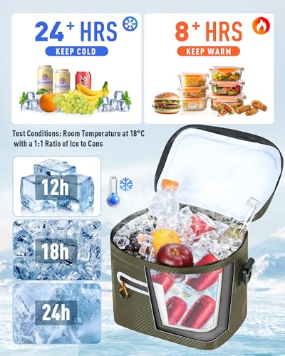 Soft-Sided Cooler Bag, 8/16 Can Insulated Lunch Box, Waterproof, Leak-Proof, Portable Lunch Bag for Work, Beach, Drink, Tr...
