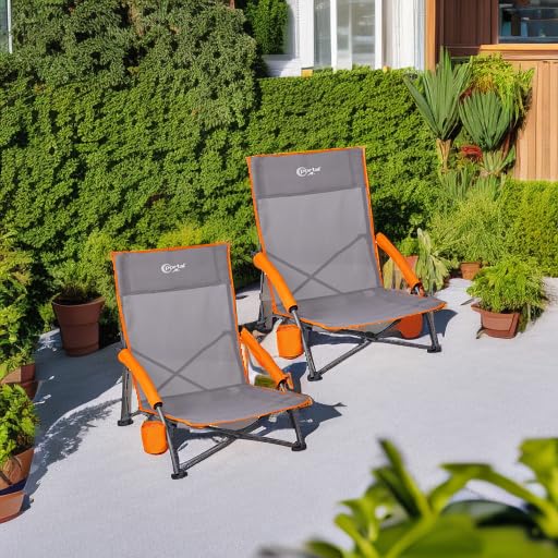 Portal Beach Chairs for Adults Camping Low Lightweight Portable Chair with Cup Holder Mesh Back Carry Bag for Outdoor Sand...
