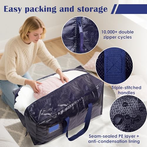 6 Pack Extra Large Heavy Duty Moving Bags with Reinforced Zipper & Wide Handles, Moisture-Resistant Storage Bins Packing C...