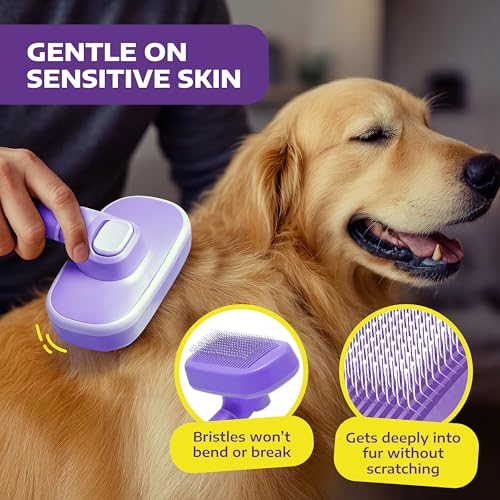 Hertzko Self Cleaning Slicker Brush for Dogs and Cats - Pet Hair Brush for Shedding Long and Short Hair - Easy Clean Retra...