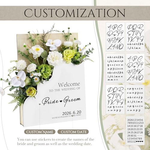 RattanView Wooden Wedding Welcome Sign with Flower Box 24 x 18 Inches Custom Name & Date Welcome to Our Wedding Outdoor Si...