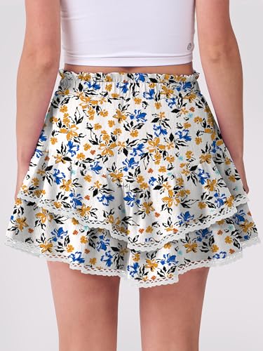 Caracilia Women Summer Flowy Mini Skirts Built in Shorts Casual Boho Ruffle Cute Tennis Skorts 2026 Beach Vacation Clothes