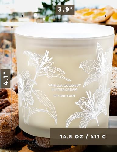 Vanilla Coconut Buttercream Candle, 14.5oz Large 3-Wick Soy Scented Candles for Home, Vanilla Cupcake Candle, Long Lasting...